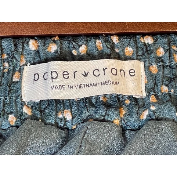 Paper Crane Green Floral Flowy Shorts Elastic Waist Size M - Picture 2 of 7